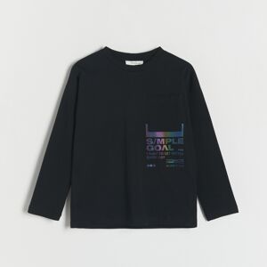 Reserved - Oversize tričko s dlhými rukávmi a vreckom - Čierna