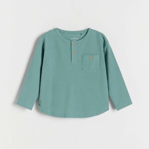 Reserved - Štruktúrované henley tričko s dlhými rukávmi - Tyrkysová