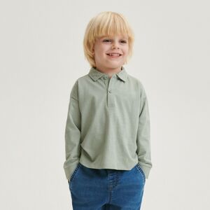 Reserved - Bavlnené tričko polo s dlhými rukávmi - Zelená