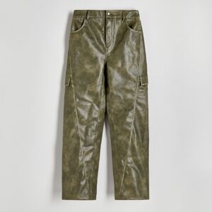 Reserved - Cargo nohavice z umelej kože - Zelená