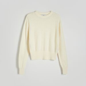 Reserved - Štruktúrovaný bavlnený sveter - Krémová