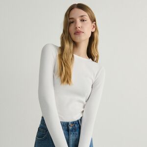 Reserved - Bavlnené tričko s dlhými rukávmi - Biela