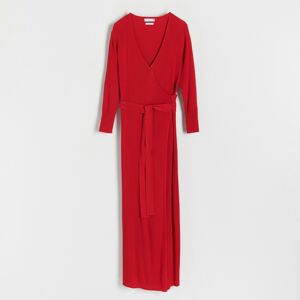 Reserved - Úpletové šaty s prekladaným predným dielom - Červená