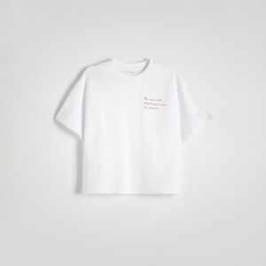Reserved - Boxy tričko s výšivkou - Krémová