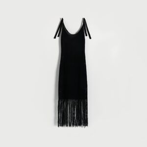 Reserved - Šaty s lemom so strapcami - Čierna