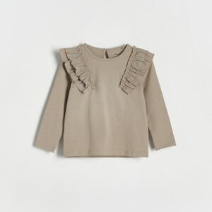 Reserved - Bavlnené tričko s dlhými rukávmi a volánmi - Khaki