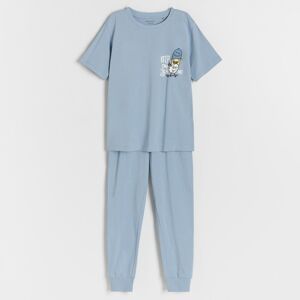 Reserved - Bavlnené pyžamo s potlačou - Modrá