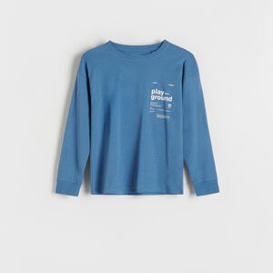 Reserved - Oversize tričko s dlhými rukávmi a potlačou - Modrá