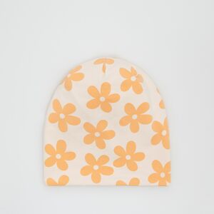 Reserved - Kvetinová bavlnená čiapka beanie - Oranžová