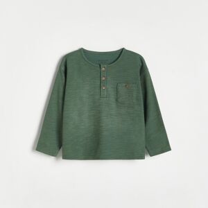 Reserved - Štruktúrované henley tričko s dlhými rukávmi - Zelená