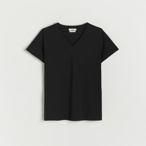 Reserved - Tričko s véčkovým výstrihom - Čierna