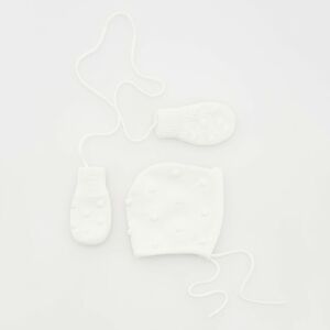 Reserved - Babies` cap & mittens - Biela