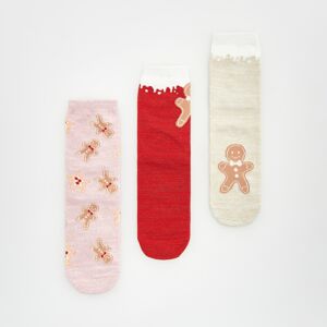 Reserved - Súprava 3 párov vianočných ponožiek s vystúpenými detailmi - Červená