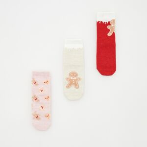 Reserved - Súprava 3 párov vianočných ponožiek s vystúpenými detailmi - Červená