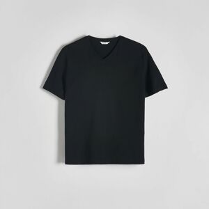 Reserved - Tričko slim fit s véčkovým výstrihom - Čierna