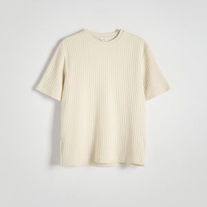 Reserved - Comfort tričko z prúžkovaného úpletu - Krémová