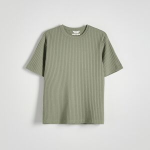 Reserved - Comfort tričko z prúžkovaného úpletu - Zelená