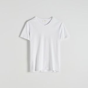 Reserved - Tričko slim fit s véčkovým výstrihom - Biela