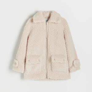 Reserved - Kabát z umelej ovčej kožušiny s ozdobnými vreckami - Béžová