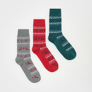 Reserved - Súprava 3 párov ponožiek s vianočným motívom - Červená