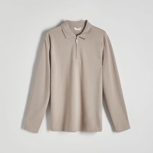Reserved - Tričko polo s dlhými rukávmi comfort fit - Béžová