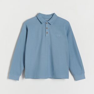 Reserved - Oversize tričko polo s dlhými rukávmi - Modrá