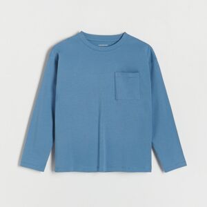 Reserved - Oversize tričko s dlhými rukávmi a vreckom - Modrá