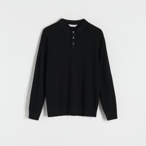 Reserved - Bavlnené tričko polo s dlhými rukávmi - Čierna