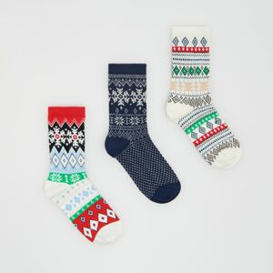 Reserved - Súprava 3 párov ponožiek s vianočným vzorom - Tmavomodrá