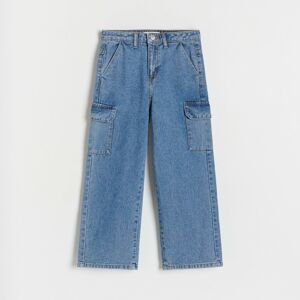 Reserved - Wide leg džínsy s vreckami - Modrá