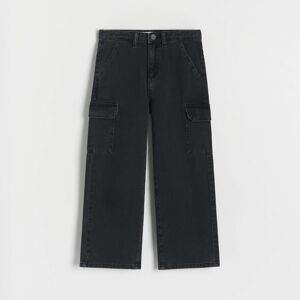 Reserved - Wide leg džínsy s vreckami - Čierna