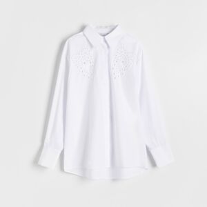 Reserved - Košeľa s ažúrovými vsadkami - Biela