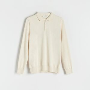 Reserved - Bavlnené tričko polo s dlhými rukávmi - Krémová