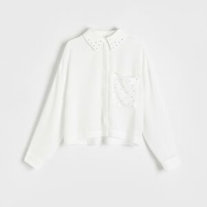 Reserved - Košeľa s ozdobnou aplikáciou - Biela