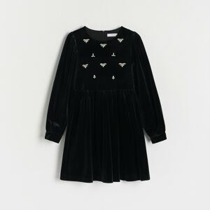 Reserved - Velúrové šaty s aplikáciou - Čierna