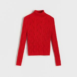 Reserved - Rolákový sveter s ažúrovým detailom - Červená