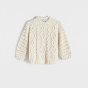 Reserved - Dlhý sveter s vrkočovým vzorom - Krémová