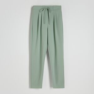 Reserved - Hladké nohavice s viazaním - Zelená