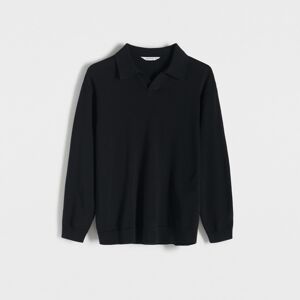 Reserved - Bavlnené tričko polo s dlhými rukávmi - Čierna